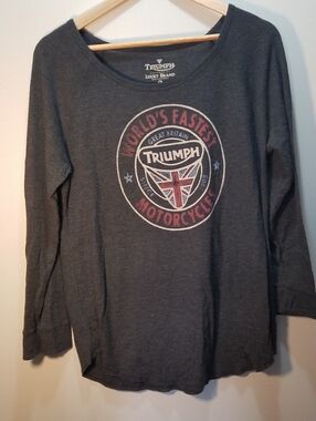 Lucky Brand Women's XL Triumph Motorcycles Charcoal Gray Long Sleeve Tee Thermal